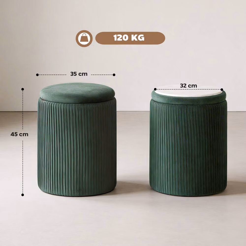 HOMCOM Round Storage Ottoman with Removable Cover in Dark Green – 3