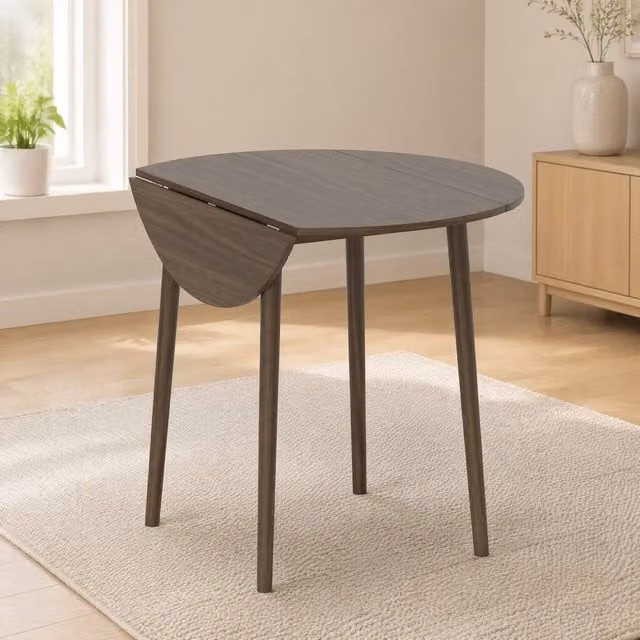 STILVORA Modern Round Drop Leaf Dining Table in Grey