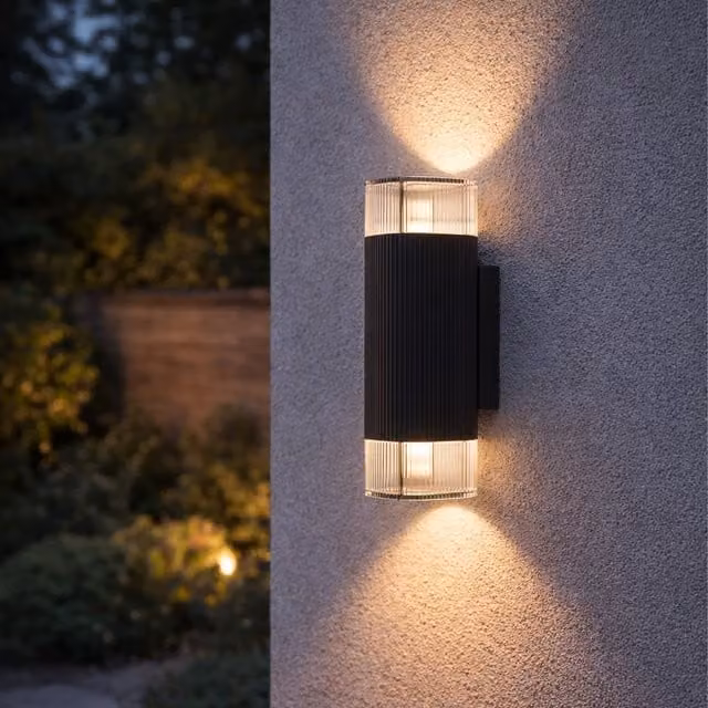 Eglo Castelnuovo IP65 Outdoor Wall Light in Black Aluminium with Transparent Glass