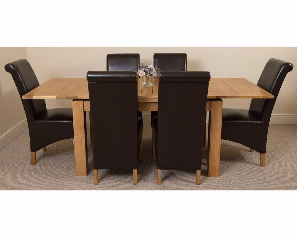 Thats Furniture Richmond Oak Extending Dining Table and 6 Montana Leather Chairs in Brown – 2