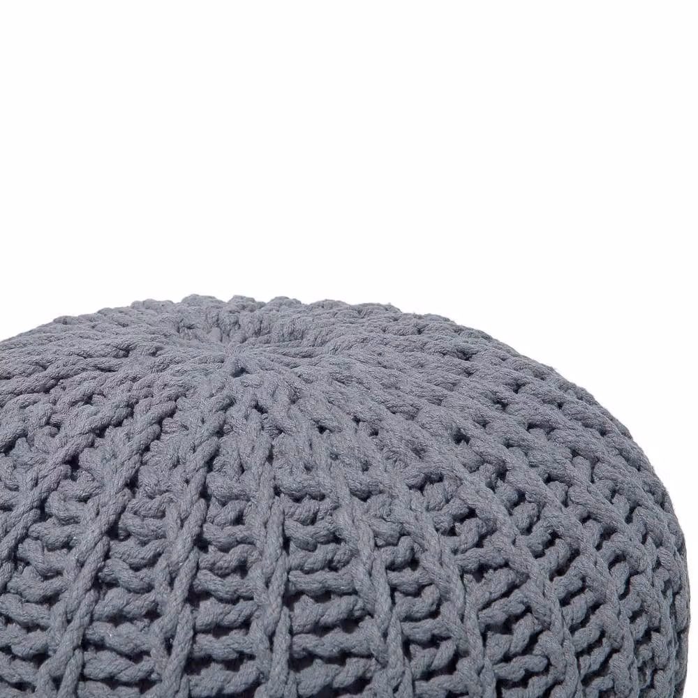 Wyld and Coco Nordic Nest Grey Knitted Cotton Pouf Ottoman W/D/H: 50 x 35 x 35 cm – 4