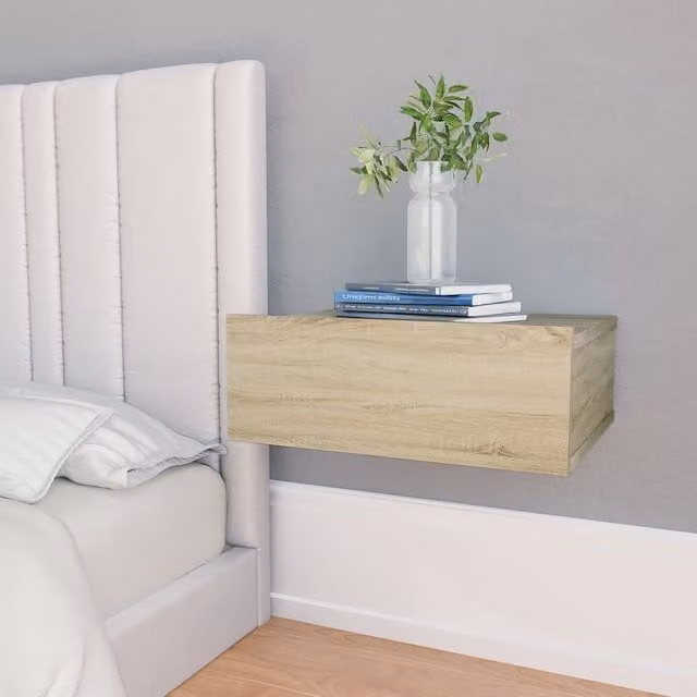 Berkfield Home Set of 2 Floating Nightstands in Sonoma Oak Brown, W/D/H: 40 x 30 x 15 cm