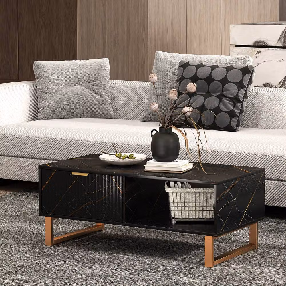ERGOVEXA Black and Gold Marble Effect Storage Coffee Table – 3