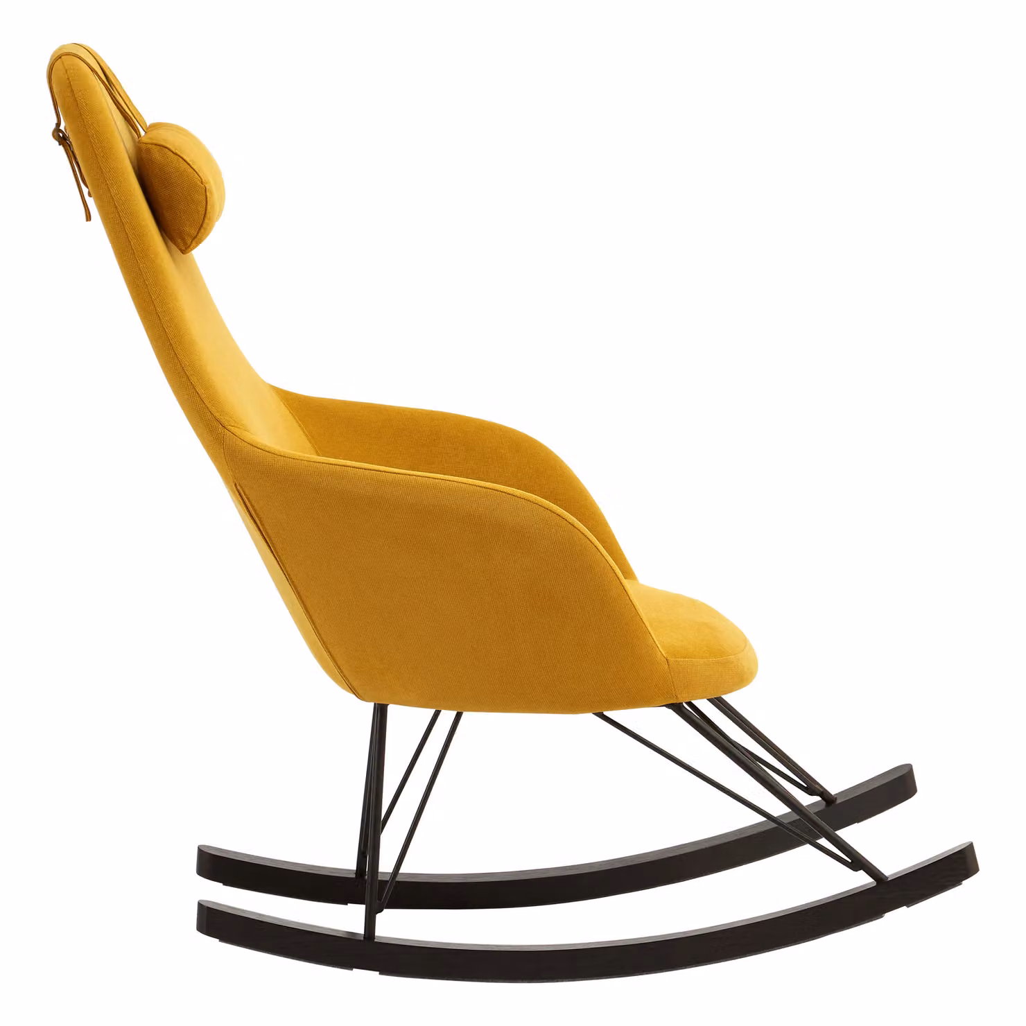 Orsina Yellow Modern Fabric Rocking Chair with Armrests and Mixed Metal and Wood Frame – 3
