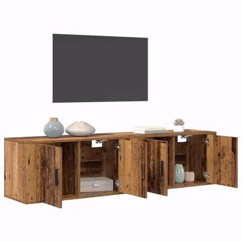 vidaXL Modern Wall-mounted TV Cabinet Set of 2 in Brown Engineered Wood