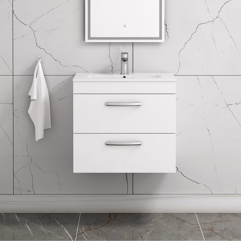 Royal Bathrooms Turin Gloss White 2 Drawer Wall Hung Vanity Unit with Minimalist Basin