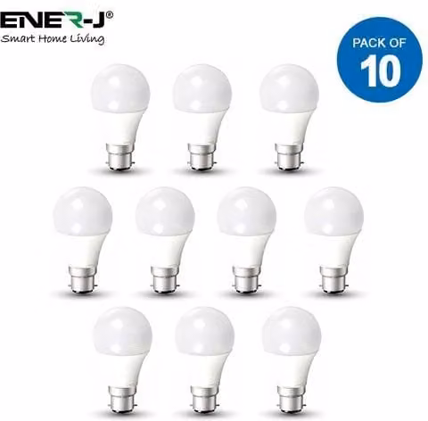 ENER-J 12W GLS A60 LED Thermoplastic Lamp, B22, 6000K Cool White, Pack of 10, White, Diameter: 25 cm, Height: 19 cm