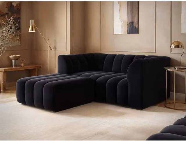 Solace+Co Halle 2 Seater Reversible Velvet Sofa with Matching Ottoman in Black – 1