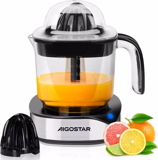 Aigostar 1.2L Citrus Press in Black and Transparent