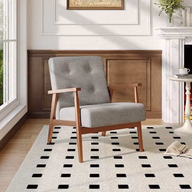 Livingandhome Modern Grey Velvet Upholstered Armchair with Solid Wood Frame