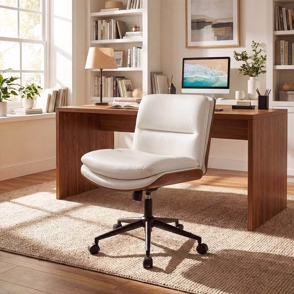 Costway Armless Swivel Office Chair in White with Height Adjustment and Castors – 5