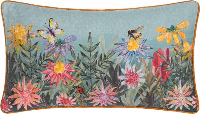 Make It A Home Country Wilds Blossom Meadow Printed Rectangular Cushion in Sky Blue