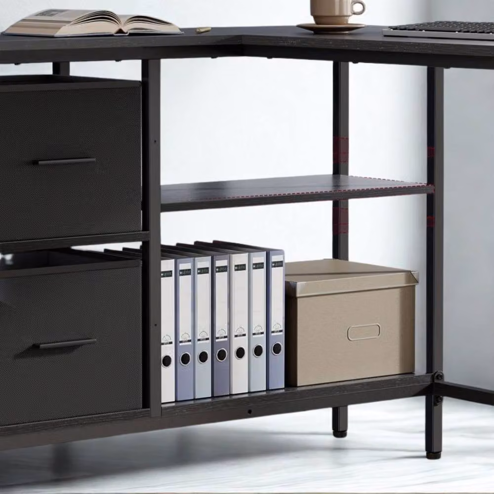 Pirlo Plush Industrial Rustic L-Shaped Corner Computer Desk with Drawers, Black, W/D/H: 105 x 105 x 89.5 cm – 3