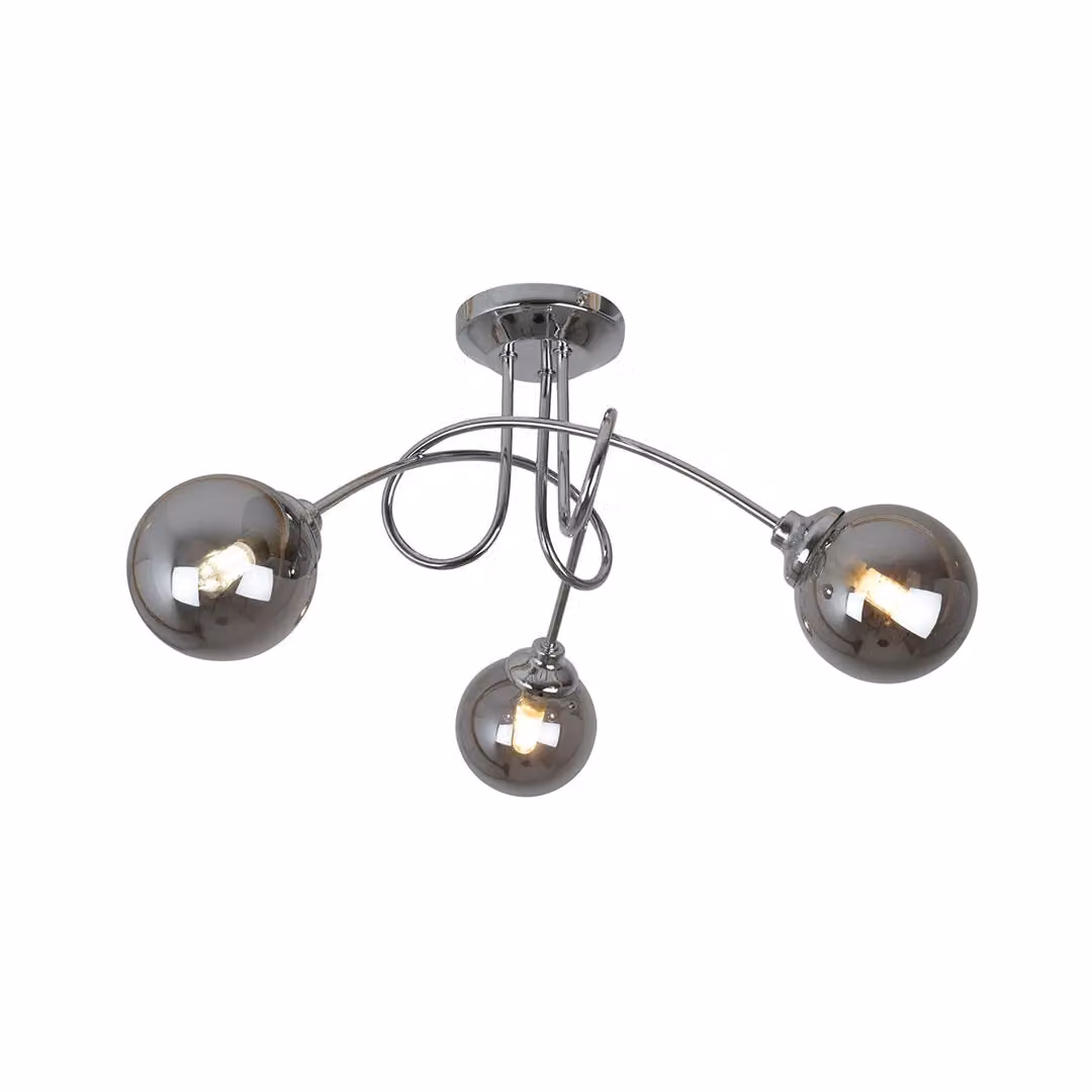 Pagazzi Bungo 3 Light Semi Flush Ceiling Light in Polished Chrome and Smoked Grey Glass – 2