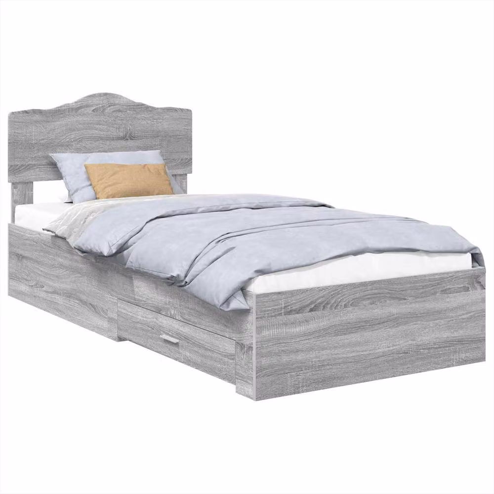 Berkfield Home Modern Bed Frame with Drawer in Grey Sonoma, Engineered Wood, W/D/H: 90 x 190 cm – 2