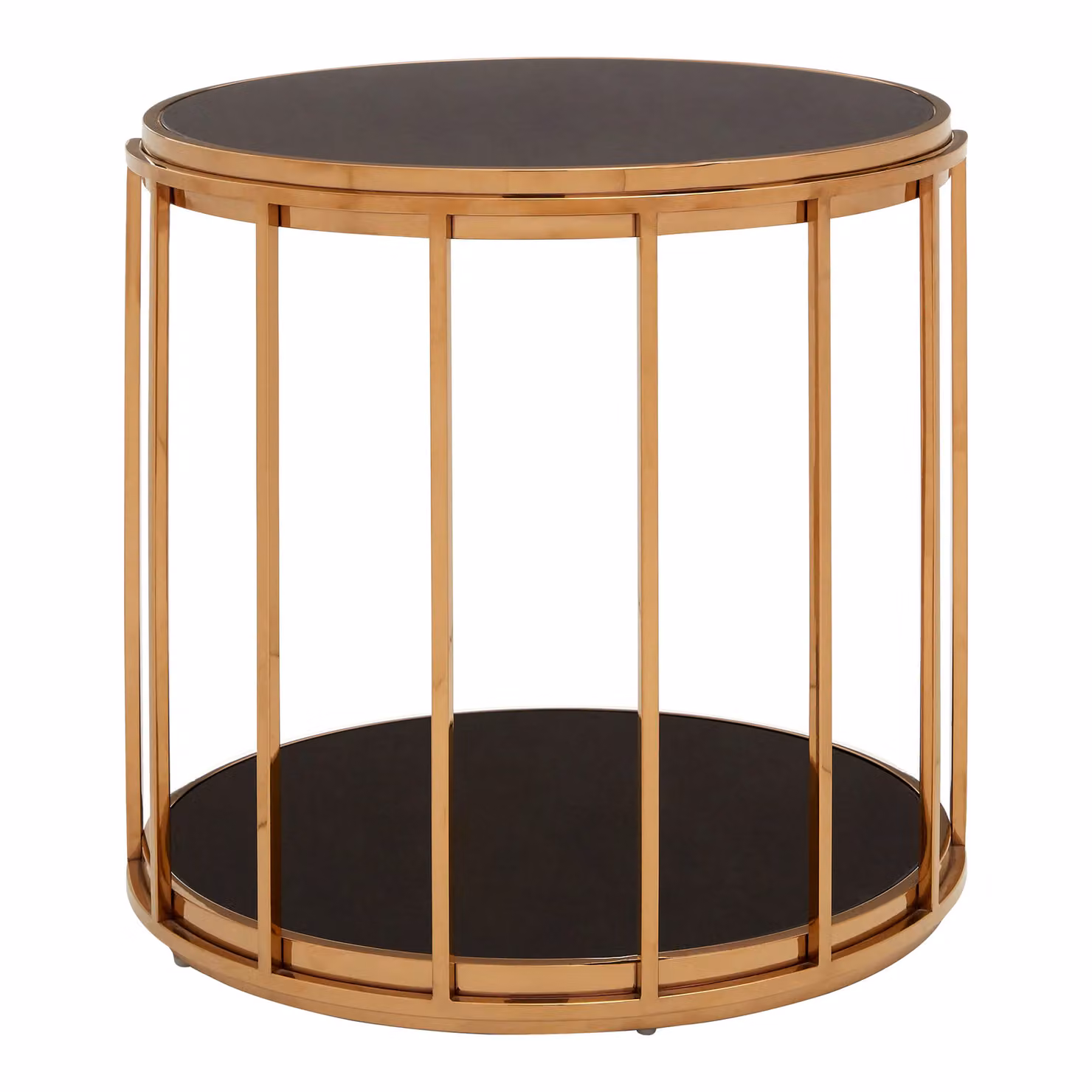 Orsina Modern Rose Gold and Black Cage Design Side Table with Glass Top, W/D/H: 50 x 50 x 15 cm – 2