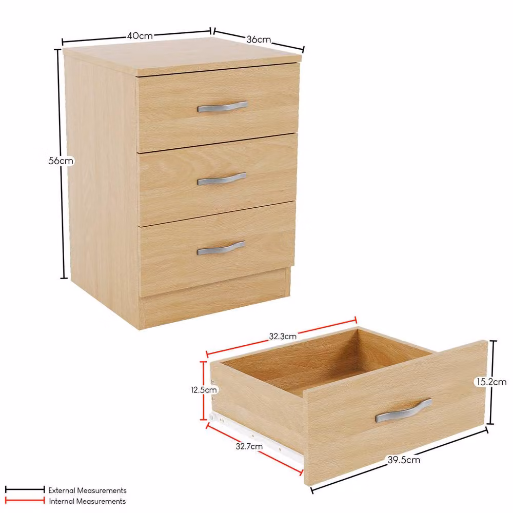 Vida Designs Riano 3 Drawer Bedside Chest Set of 2 in Natural Brown Wood – 2