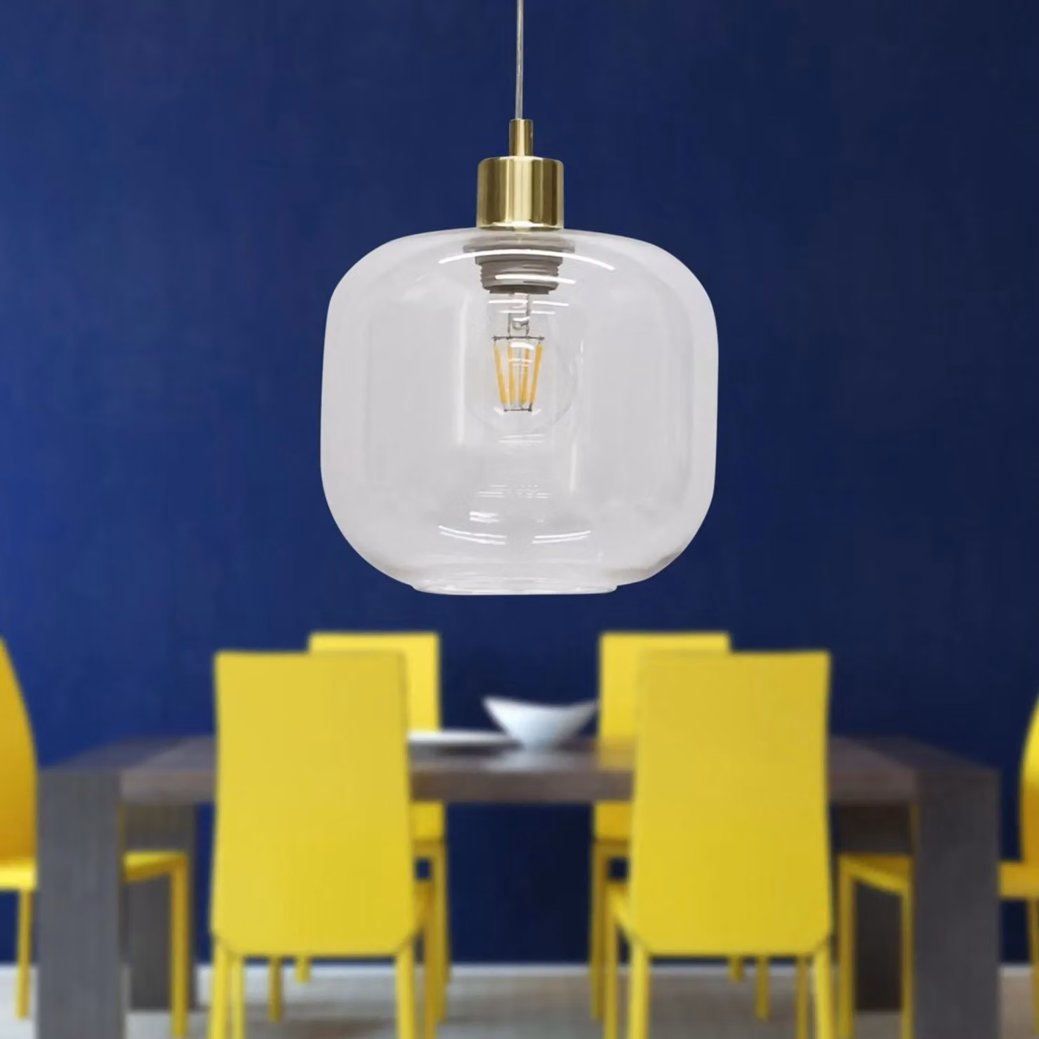 First Choice Lighting Bletch Set of 2 Transparent Glass and Gold Brass Pendant Lights – 3