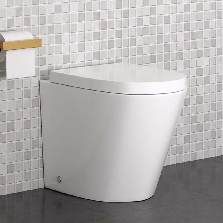 Royal Bathrooms Cesar White Ceramic Back To Wall Rimless Floor Standing Toilet With Soft Close Seat and Concealed Fixing