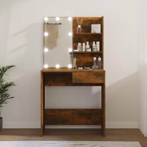 vidaXL Dressing Table with LED in Smoked Oak, W: 74.5 cm, D: 40 cm, H: 141 cm – 2