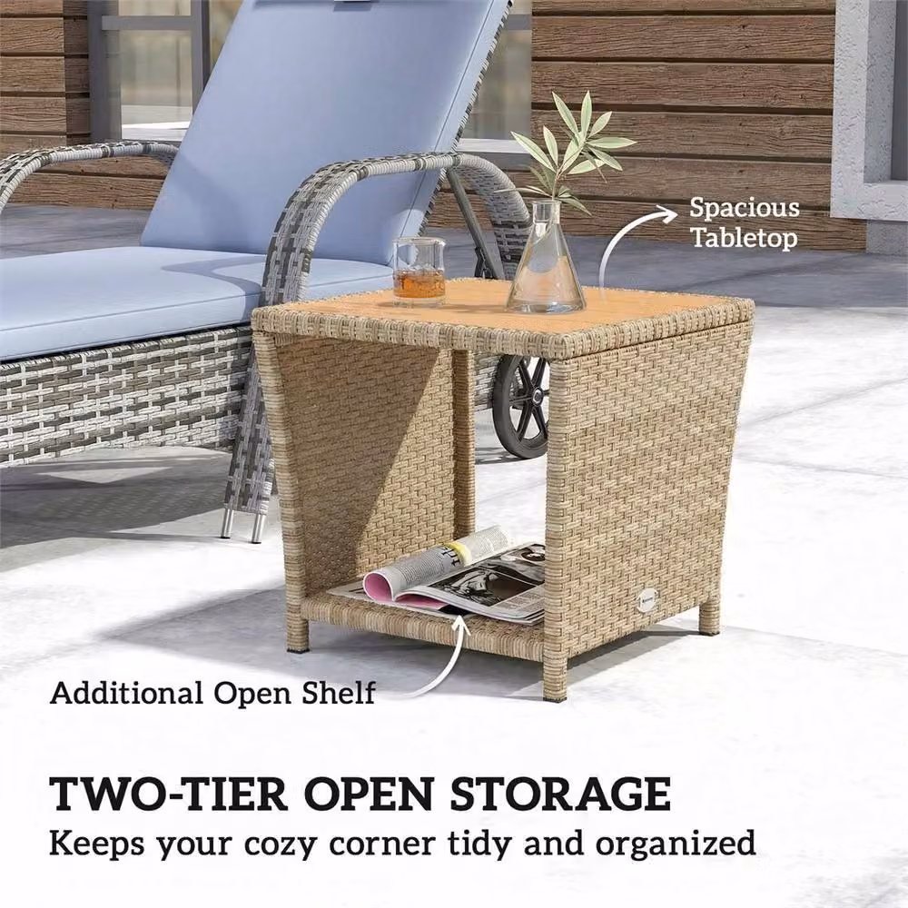 Outsunny Beige Rattan 2-Tier Outdoor Coffee Table – 2