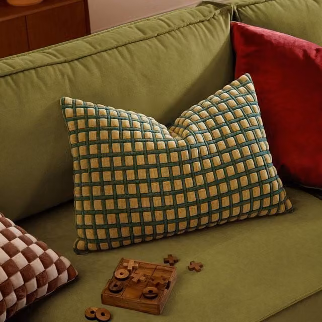 Furn Softie Grid Quilted Rectangular Plush Cushion in Green, W/D/H: 60 x 40 x 40 cm – 1