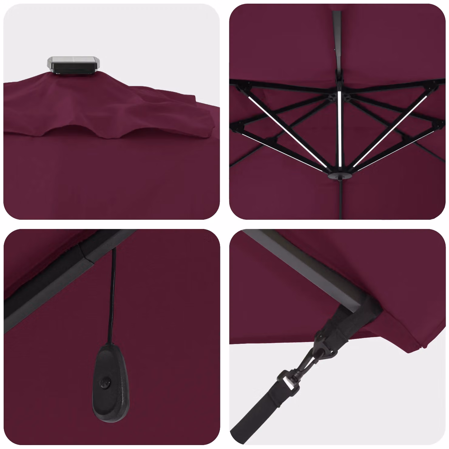 Berkfield Home Roma Cantilever Parasol with LEDs in Bordeaux Red, Aluminium Construction, W: 352 cm, D: 251 cm, H: 265 cm – 3