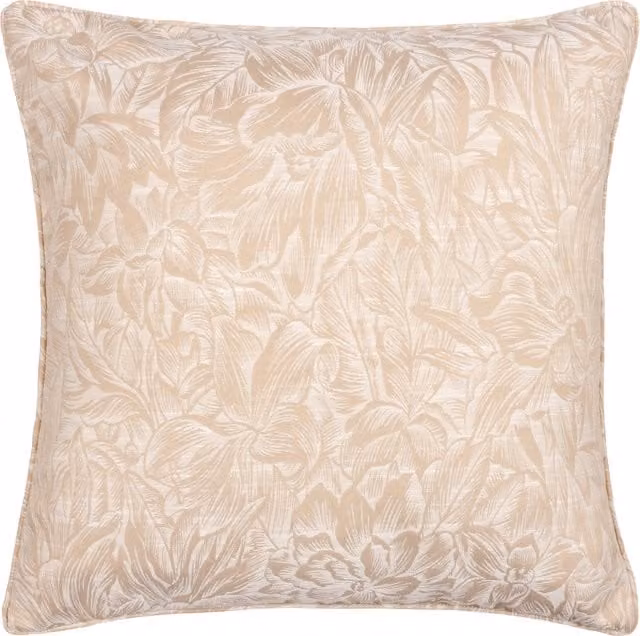 Wylder Nature Floral Jacquard Square Cushion in Beige and Pink with Feather Filling