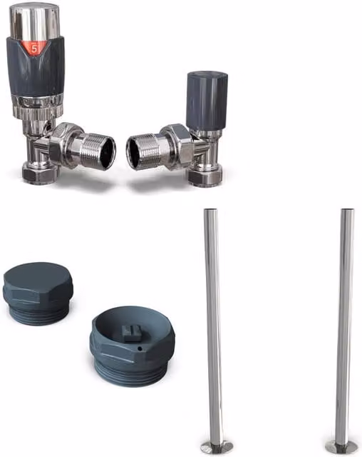 Talus Flair Anthracite Thermostatic Radiator Valve Installation Kit with Thermostat Head, Angle Brass Construction, W/D/H: 130 x 74 x 122 mm