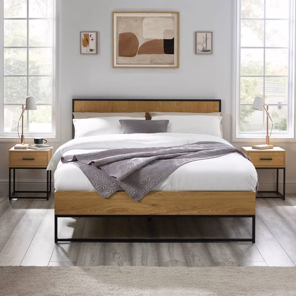 Cheshire Summit Double Bed Frame in Oak and Black, W/D/H: 140 x 200 cm – 2