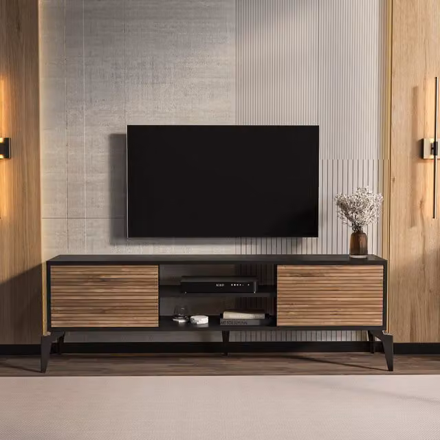 Decorotika Modern Black Striped MDF TV Unit