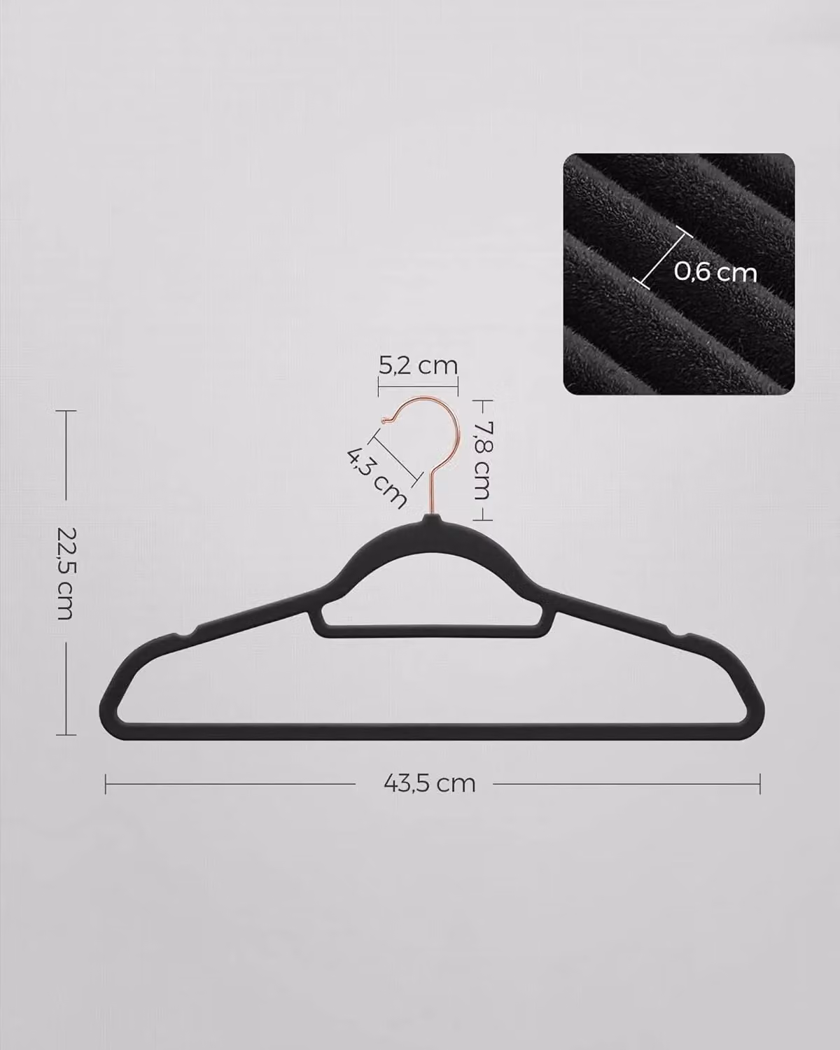 SONGMICS Set of 50 Black Velvet Flocked Clothes Hangers with Tie Bar and Swivel Hook – 3