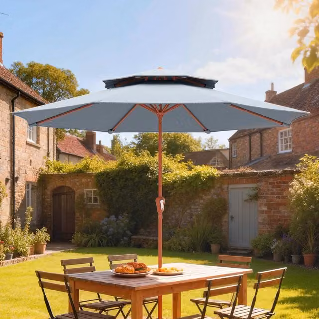 Outsunny 2.7 m Garden Parasol with Double Top, Light Grey