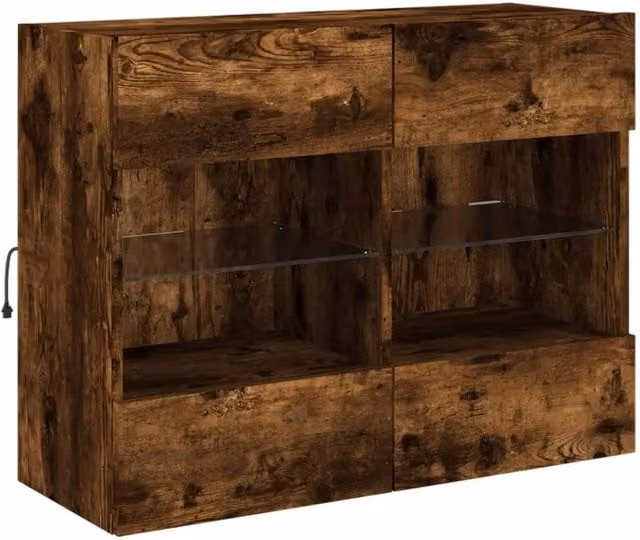 Berkfield Home TV Wall Cabinet with LED Lights in Smoked Oak Brown, W: 78.5 cm, D: 30 cm, H: 60.5 cm