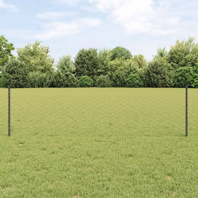 Berkfield Home Grey Steel Hexagon Fence and U-Channel Fence Posts Set, Height: 60 cm – 1