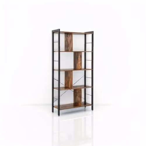 Modcraft 5 Tier Industrial Bookshelf in Brown with 9 Shelves
