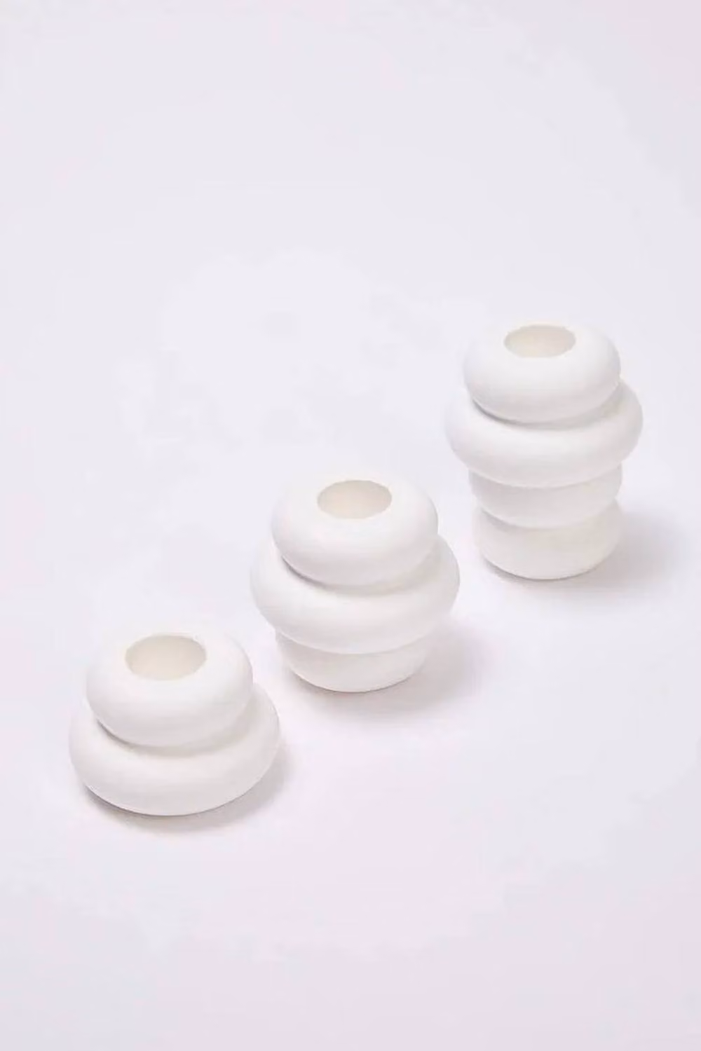 WOVCOR 3 Piece White Ceramic Bubble Pillar Candle Holder Set – 2