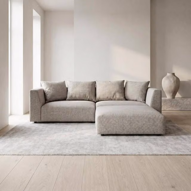 Abakus Direct Tokyo Reversible L-Shape Corner Sofa in Green and Beige Brushed Tweed Fabric