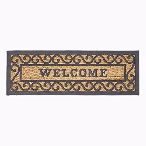 HOMESCAPES Welcome Coir and Rubber Non-Slip Doormat, Brown and Black, W: 75 cm, D: 25 cm
