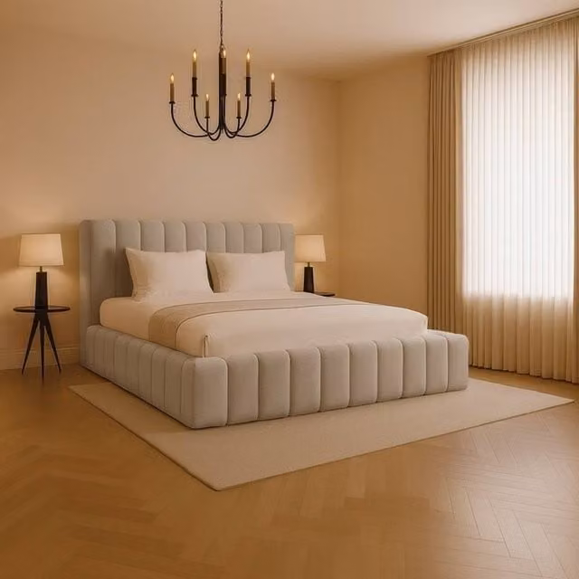 Desire Deco Kingston Modern Upholstered Storage Bed in Light Beige, Double (W: 140 cm, L: 200 cm)