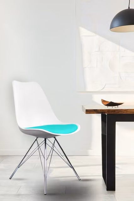 Fusion Living Soho Plastic Dining Chair with Chrome Metal Legs in Turquoise