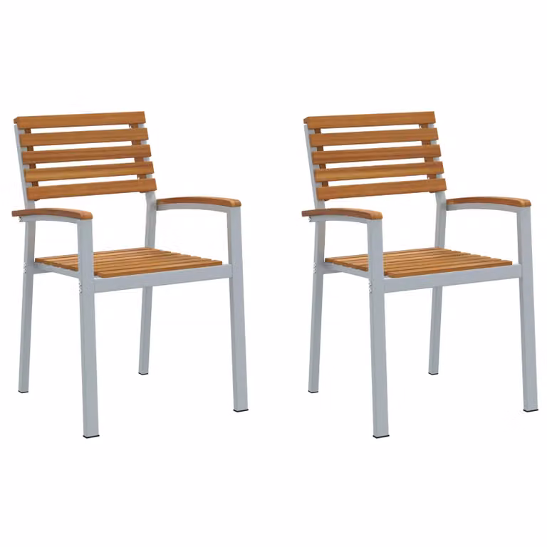 Berkfield Home Stackable Modern Garden Chair in Grey and Brown with Metal and Wood Construction