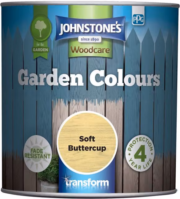 Johnstones Woodcare Garden Colours Opaque Wood Paint, Soft Buttercup Yellow, 1 l