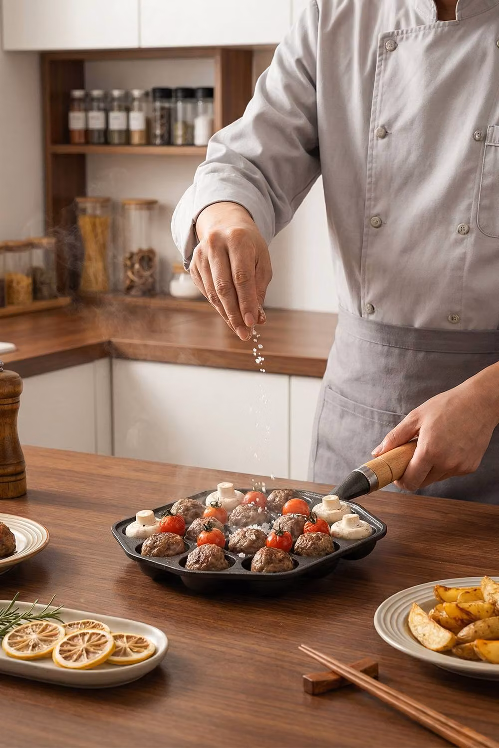 Garden Sanctuary 14-Hole Uncoated Cast Iron Takoyaki Frying Pan in Black – 2