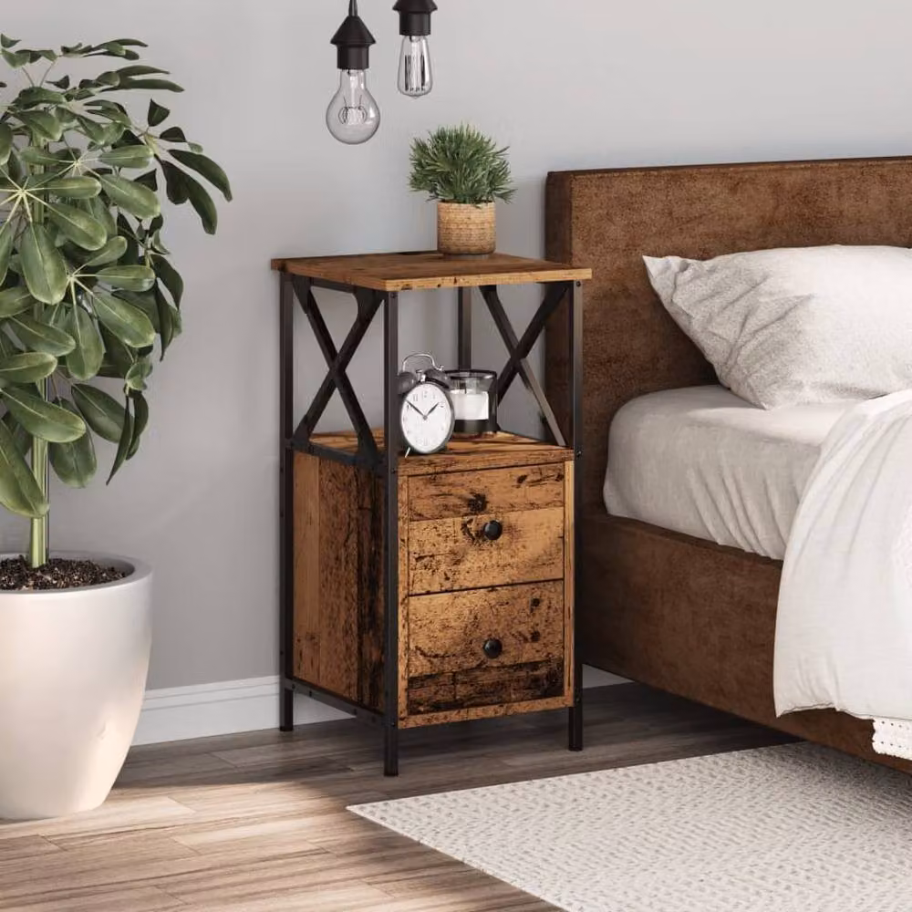 Berkfield Home Bedside Cabinet in Brown Old Wood, W/D/H: 34 x 35.5 x 70 cm – 3