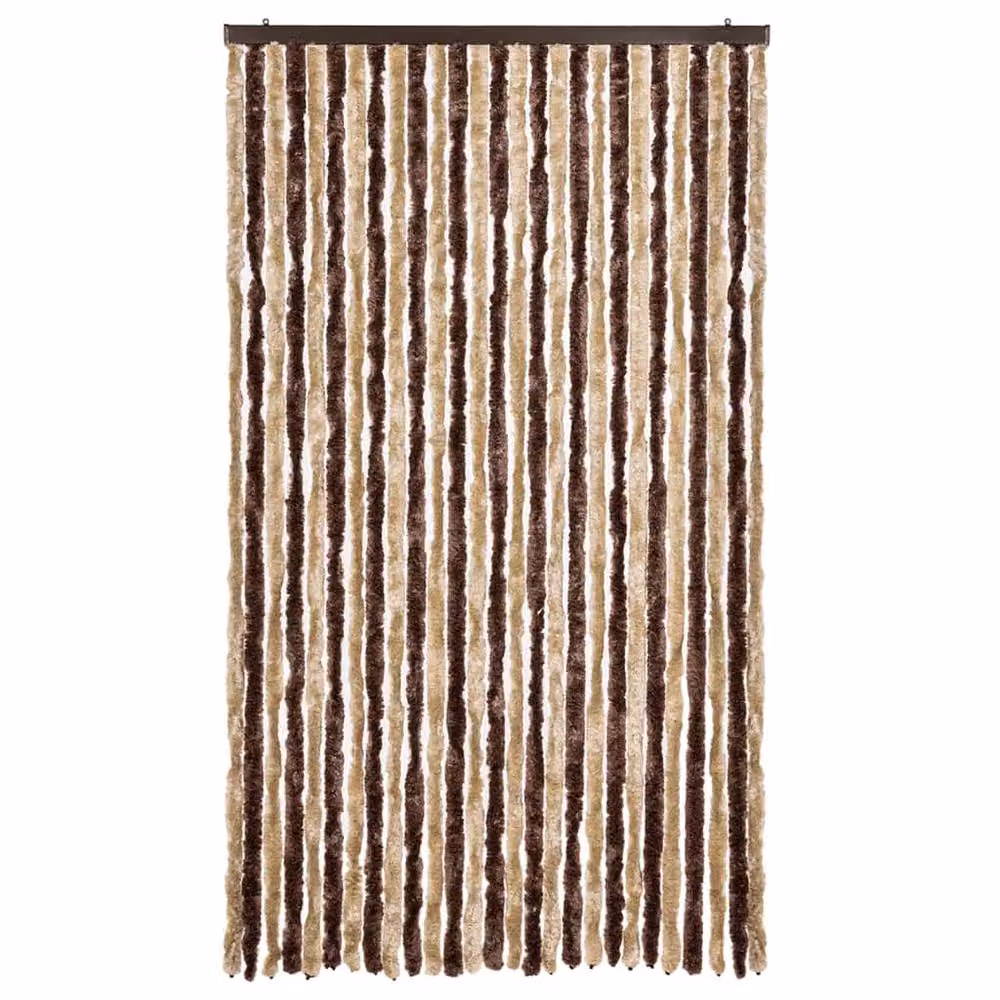 Berkfield Home Striped Chenille Insect Curtain in Beige and Brown, W/H: 118 x 220 cm – 3