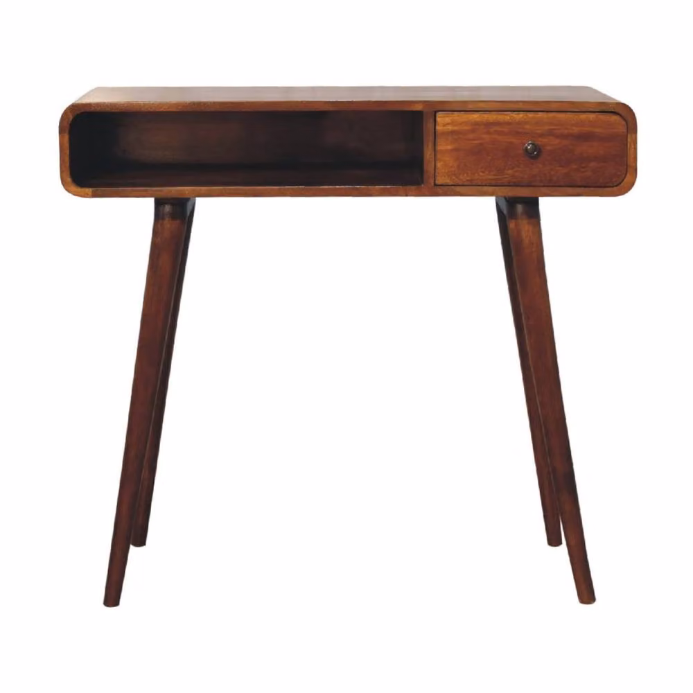 Wyld Haus Ostuni Curved Chestnut Writing Desk in Brown, W/D/H: 90 x 80 x 45 cm – 2