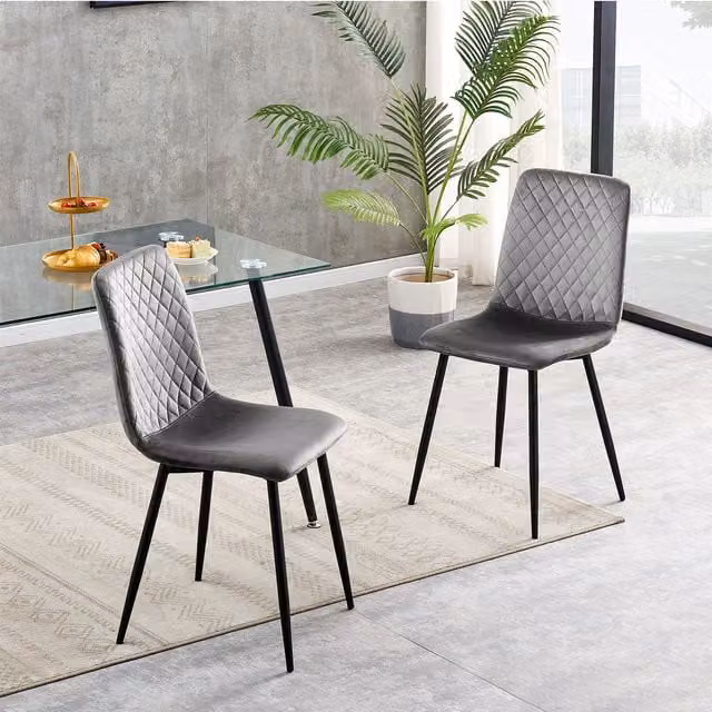 MCC Direct Lexi Set of 2 Grey Velvet Upholstered Modern Dining Chairs