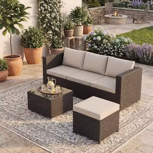 Garden Vida Hampton 4 Seater Rattan Garden Furniture Set in Brown