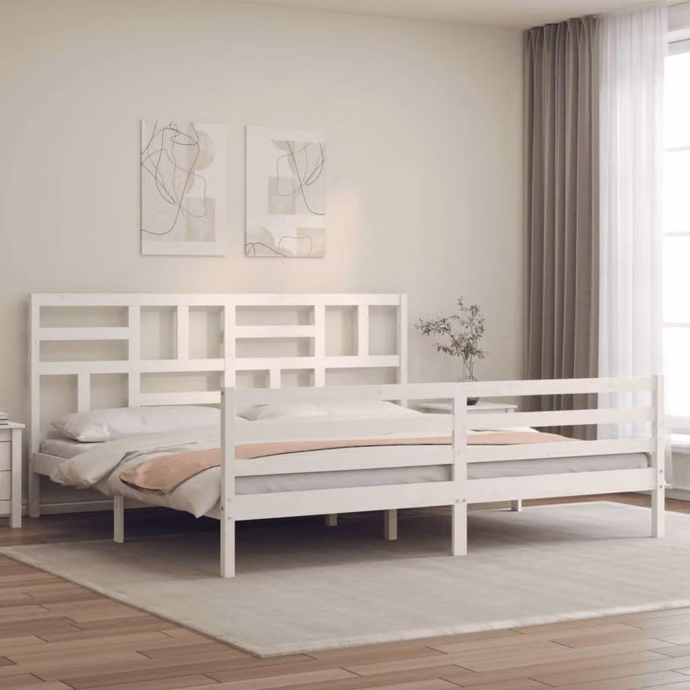 Berkfield Home Beautiful Super King Size Solid Wood Bed Frame with Headboard in White – 2